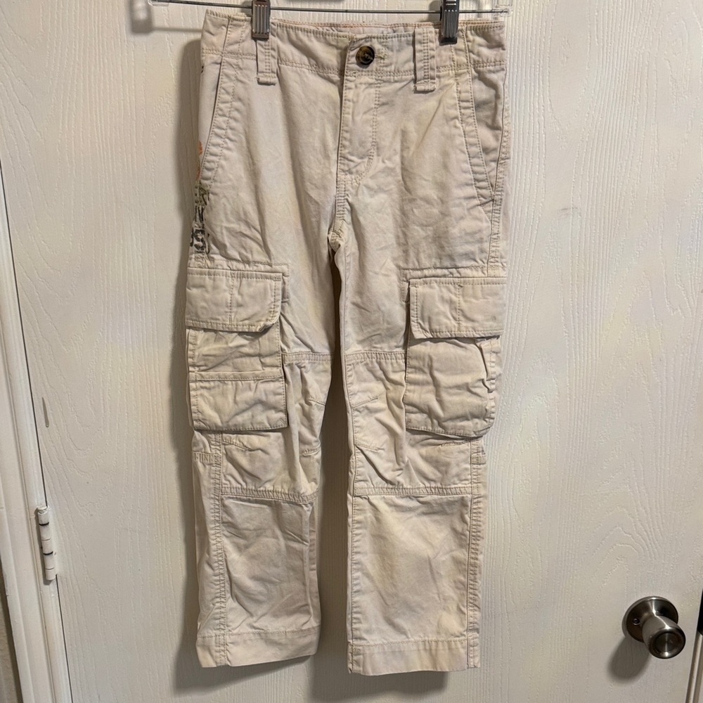 Tommy Hilfiger Boys Kids Cargo Pants Size 6 Pockets Wide Leg‎ Cream Color Skater